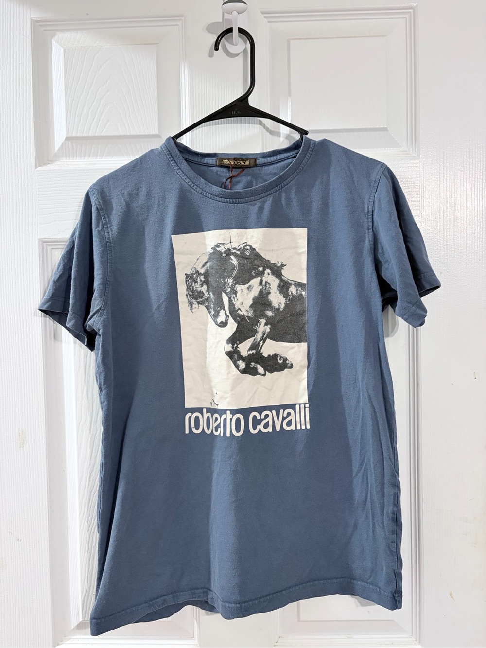 Authentic Roberto Cavalli Horse Graphic T-Shirt Men’s M Blue 100% Cotton